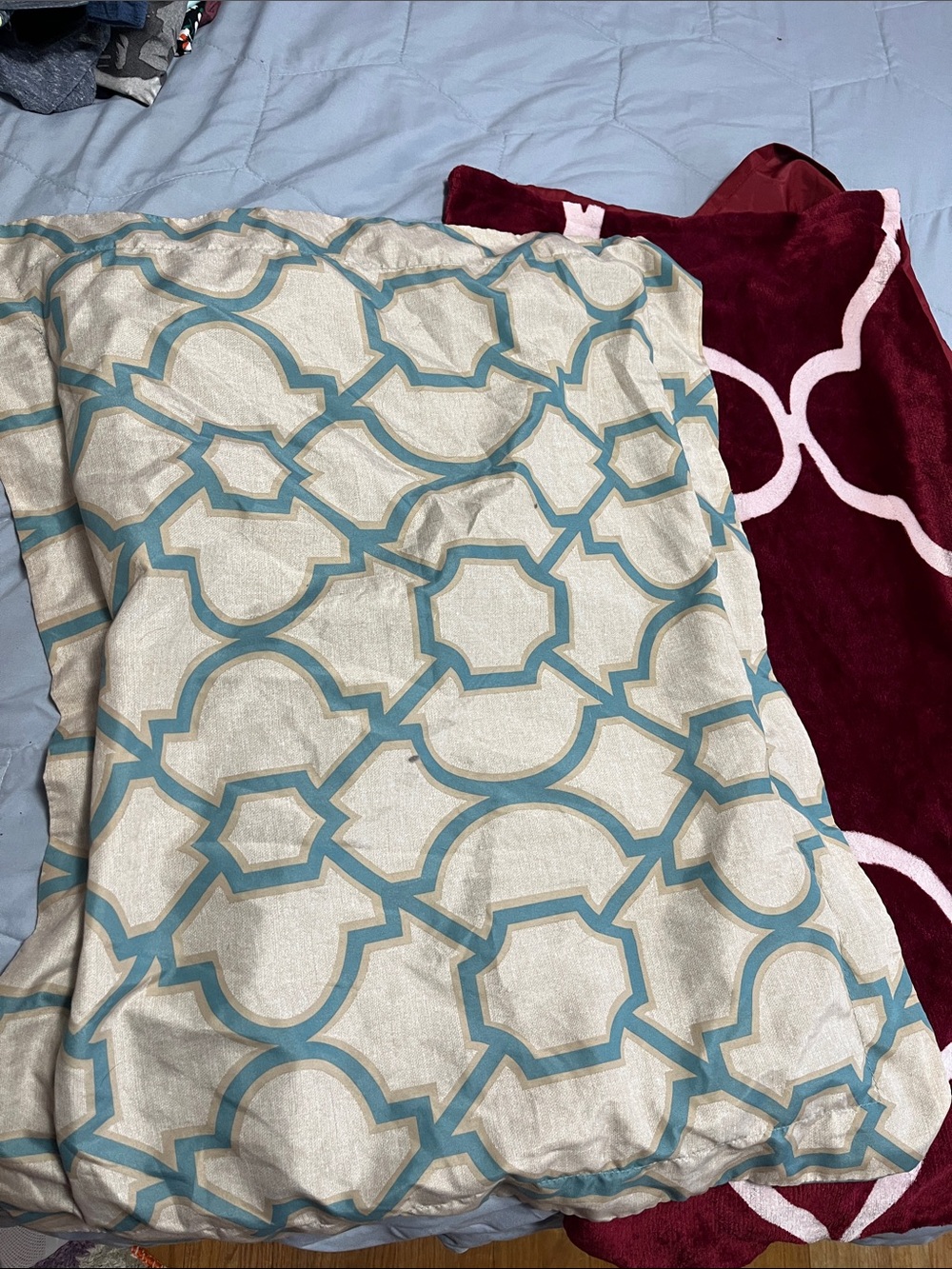 Geometric Pattern Duvet Cover in Teal and Cream